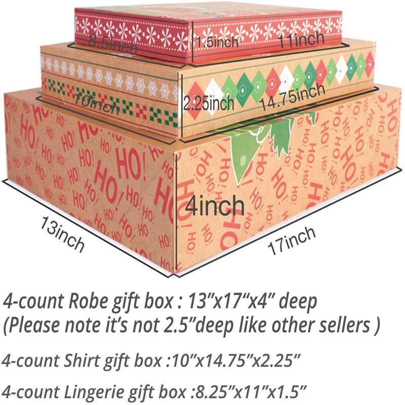Cajas de regalo navideñas con tapas para envolver ropa y etiquetas adhesivas navideñas (tamaños surtidos para envolver batas, suéteres, abrigos y ropa, regalo navideño)