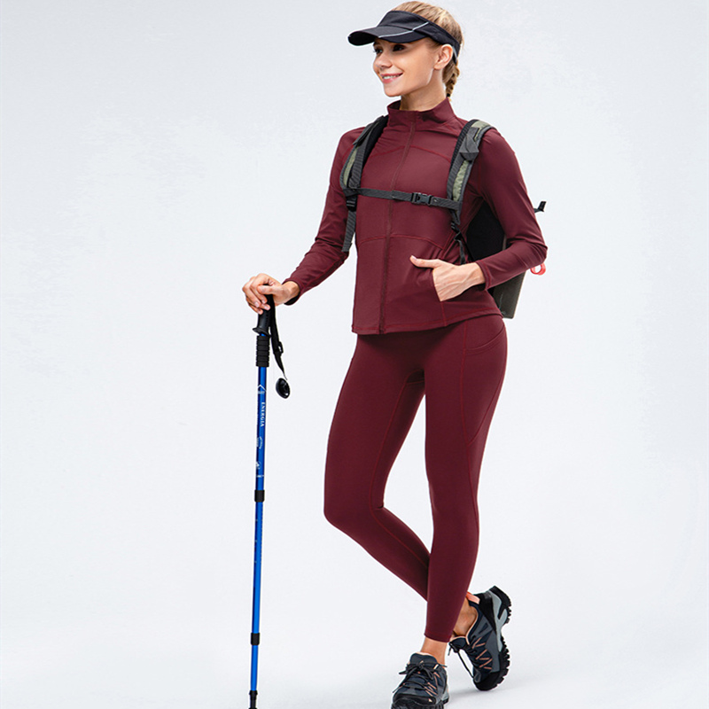 Conjuntos de yoga para correr, deportivos y deportivos personalizados para mujer, 2 piezas, entrenamiento, manga larga, atlético, con orificio para el pulgar, Crop Zip Up Tops con bolsillos Tops
