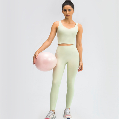 Conjuntos de yoga de cintura alta personalizados para mujeres Leggings sin costuras de 2 piezas Control de barriga Entrenamiento Correr Butt Push Up con tops deportivos