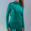 Personalice el entrenamiento deportivo activo atractivo de la aptitud de las mujeres Zip Up Tops atléticos del agujero del pulgar de la yoga de la manga larga
