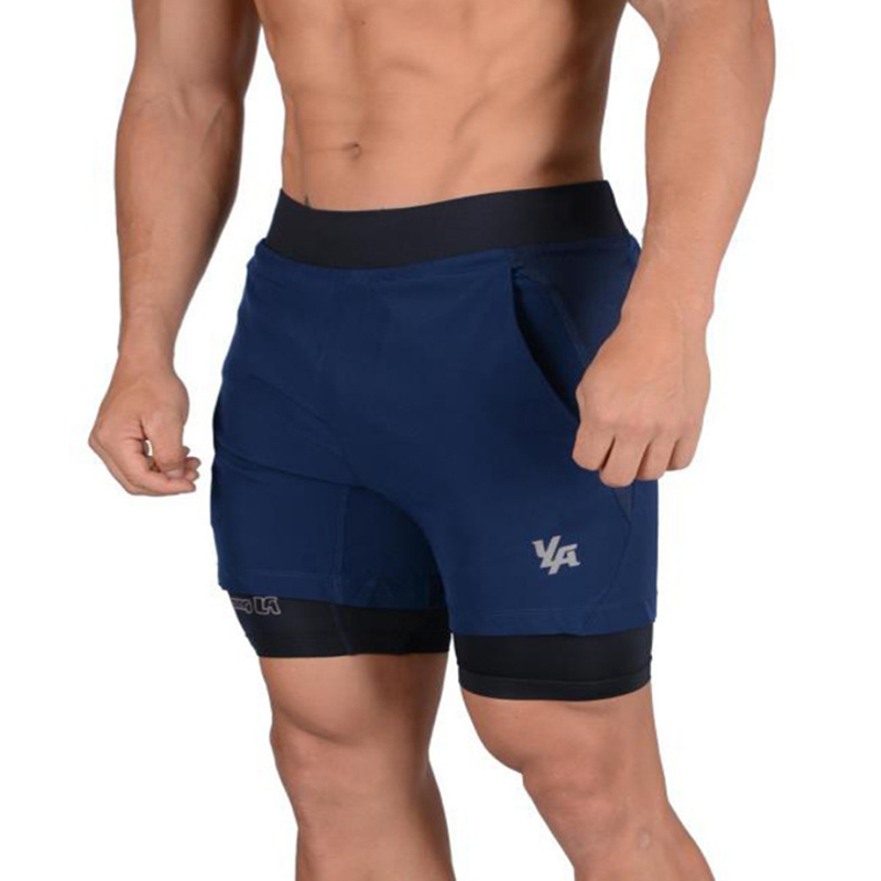 Pantalones cortos dobles elásticos de secado rápido para correr deportivos para hombres de baloncesto de gran calidad de alta calidad