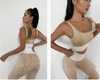 Conjuntos de yoga para mujer Trajes de entrenamiento para mallas de yoga de cintura alta sin costuras acanaladas personalizadas de 2 piezas