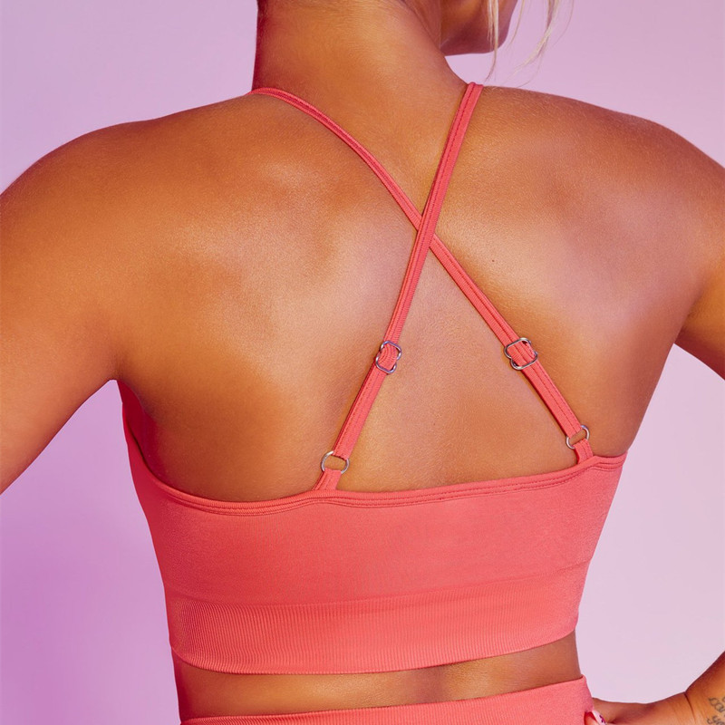 Las mujeres personalizan el entrenamiento sin costuras Gym Sexy Spaghetti Strap Running Athletic Fitness Cross Back Sport Yoga Bras