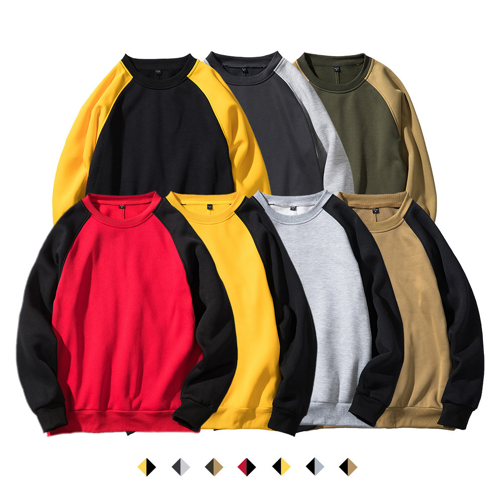 2021 Nuevo suéter suelto con costuras de color en contraste para hombre Camisa de marca Tide Chaqueta de manga larga con cuello redondo europeo y americano para hombre