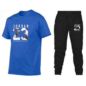 Camiseta de algodón de manga corta para hombre Traje deportivo y de ocio para hombre Pantalones largos Traje de dos piezas